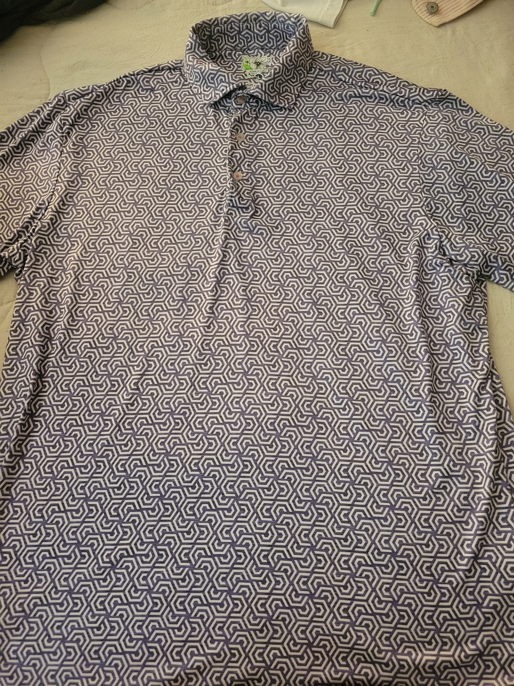 Men's Geometric Print Polo Shirt - Purple/White